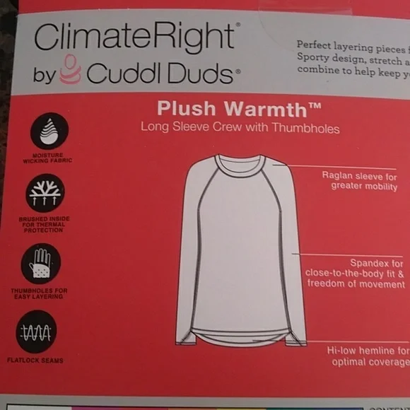 Cuddle Duds Medium Blue /Black Long Sleeve Crew ClimateRight - Picture 5 of 9